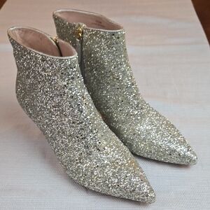 Kate Spade New York Donatello Silver Glittee Ankle Booties, Size 10.5